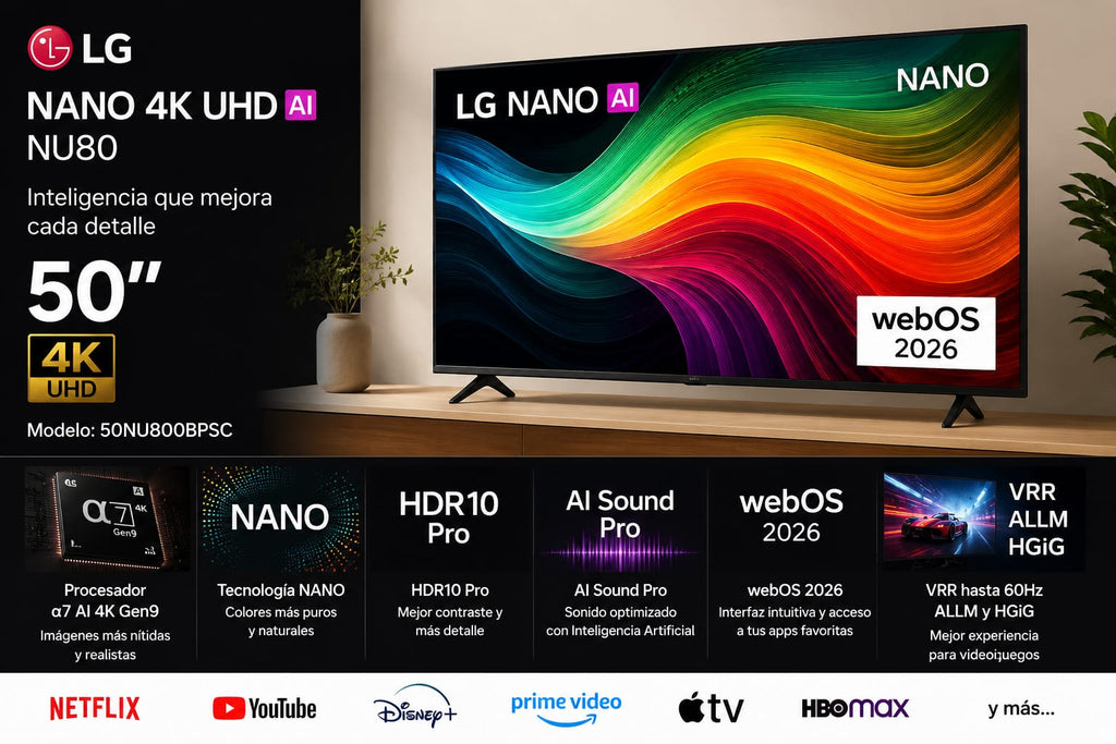 Smart TV LG 50" NANO 4K UHD AI NU80 webOS 2026 50NU800BPSC