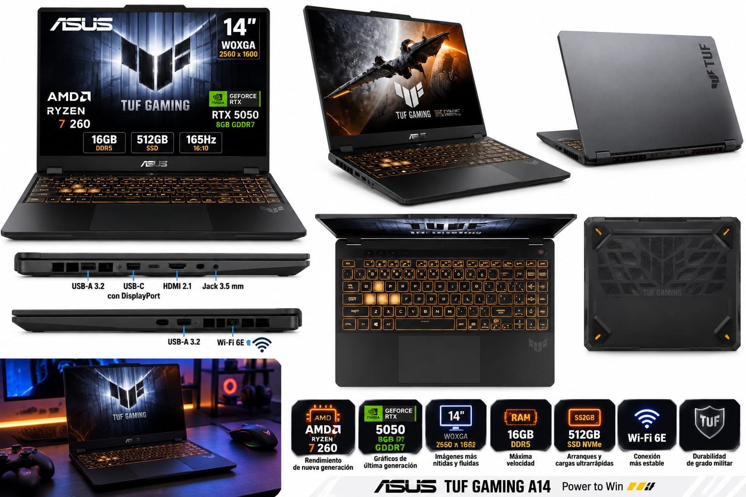 Laptop ASUS TUF Gaming A14 Ryzen 7 260 RTX 5050 8GB