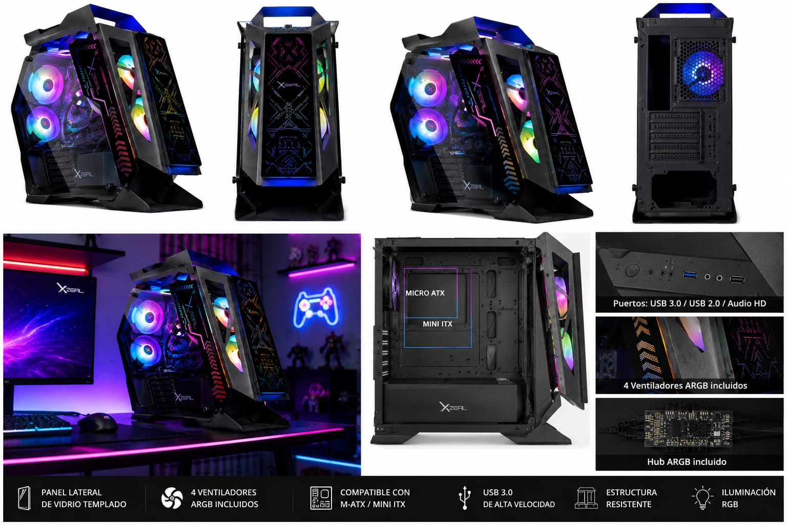Gabinete Gamer XZEAL IR02 Micro Tower ARGB