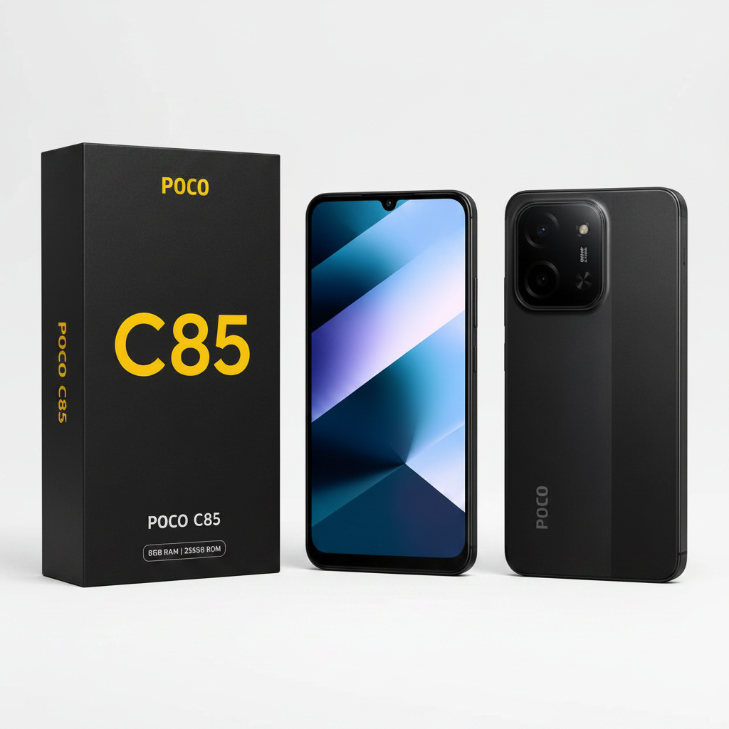 Xiaomi POCO C85 8GB Negro vista frontal y trasera