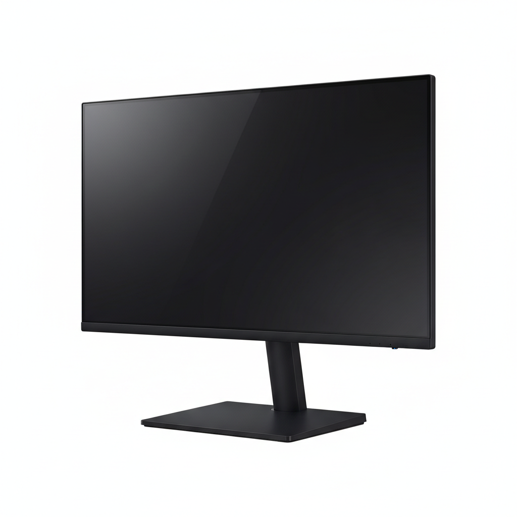 Monitor Samsung 27 Essential S3 vista en ángulo base cuadrada
